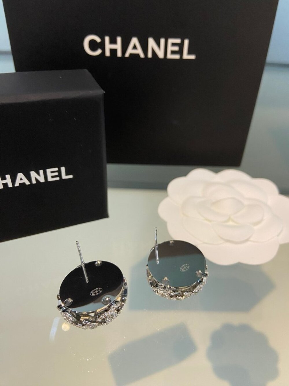 Chanel Silver-Tone Crystal Star Ball Stud Earrings